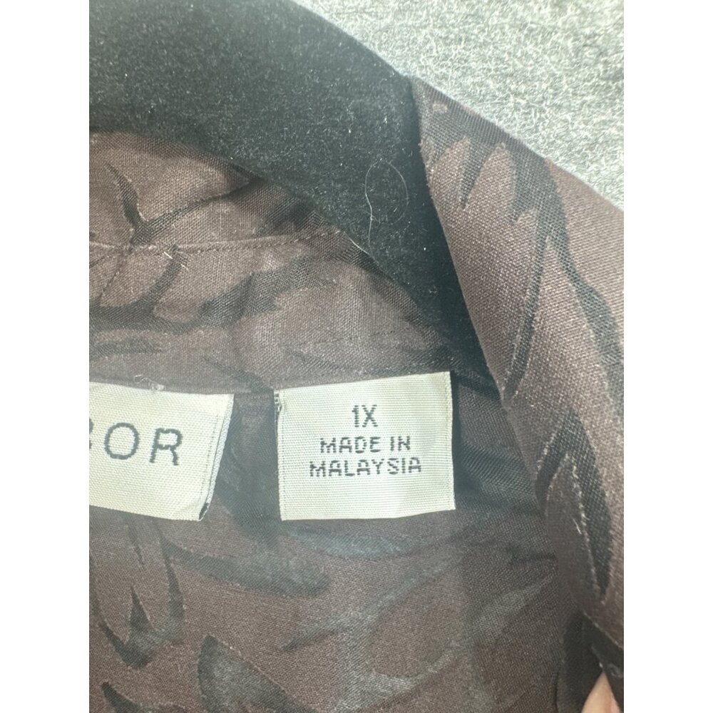 Sag Harbor‎ Womens 1X Floral Button-Up Shirt Brown & Black - Picture 3 of 6